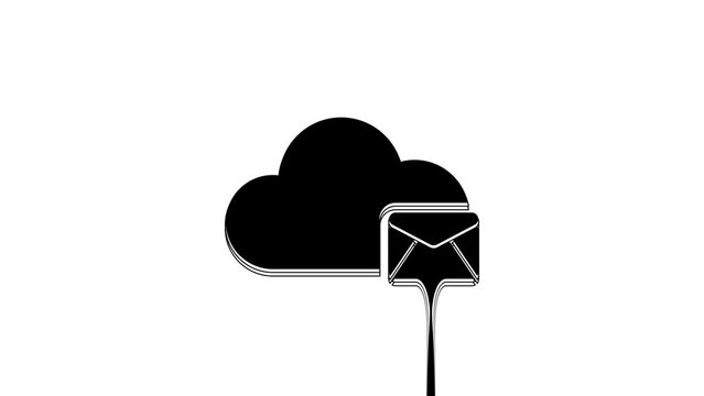 Black Cloud mail server icon isolated on white background. Cloud server hosting for email. Online message service. Mailbox sign. 4K Video motion graphic animation