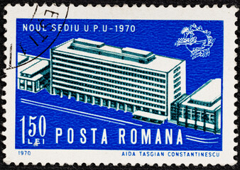 Romania - circa 1970 : Cancelled postage stamp printed by Romania, that shows New Universal Postal...