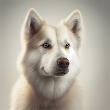 Alaskan Malamute portrait. Realistic illustration of dog isolated on white background. Dog breeds