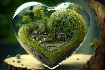 Nature in a crystal heart - ambient concept background wallapaper 
