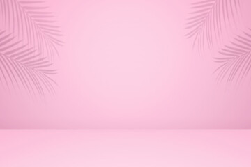 Fototapeta na wymiar Empty palm shadow texture pattern cement on pink wall background Summer tropical minimal concept