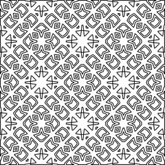 
 Monochrome ornamental texture with smooth linear shapes, zigzag lines, lace pattern.Abstract geometric black and white pattern for web page, textures, card, poster, fabric, textile.