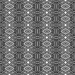 Fototapeta premium Monochrome ornamental texture with smooth linear shapes, zigzag lines, lace pattern.Abstract geometric black and white pattern for web page, textures, card, poster, fabric, textile.