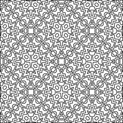 
 Monochrome ornamental texture with smooth linear shapes, zigzag lines, lace pattern.Abstract geometric black and white pattern for web page, textures, card, poster, fabric, textile.