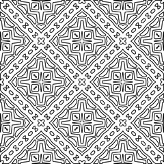 
 Monochrome ornamental texture with smooth linear shapes, zigzag lines, lace pattern.Abstract geometric black and white pattern for web page, textures, card, poster, fabric, textile.