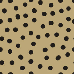 Seamless neutral polka dots pattern. Black hand-drawn circles on beige background. Abstract Random points ornament. Vector halftone illustration for wallpaper, fabric, print, wrapping paper, textile