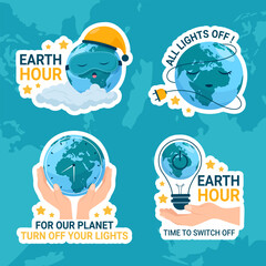 Happy Earth Hour National Day Label Flat Cartoon Hand Drawn Templates Background Illustration