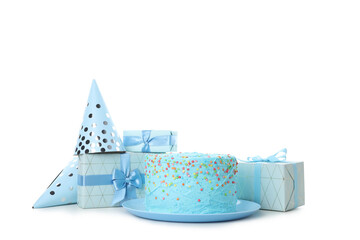 Concept of Happy Birthday, Happy Birthday cake, isolated on white background