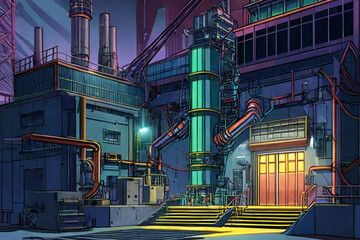 Naklejka premium アニメ映画風のサイパーパンク系背景のイラスト(AI generated image)