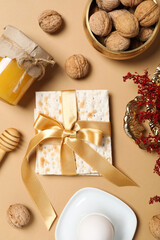 Concept of jewish Passover holiday, top view