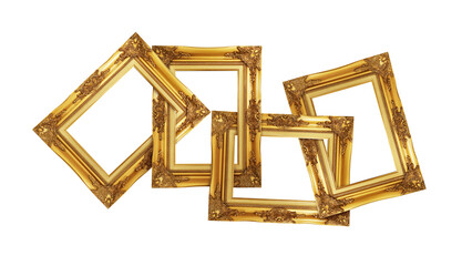 Four old wooden frames isolated on white background