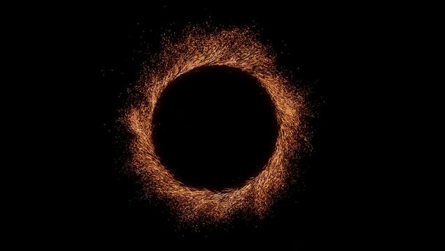 Invocation of a strange dimensional portal, circle of orange sparks without floor. Loop animation. VFX element.