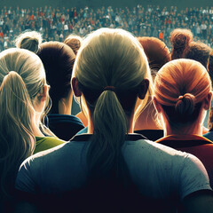 Back view of some female soccer players. Generative AI.