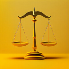 Balance of justice on a yellow background. Laws and justice. Generative AI.	
