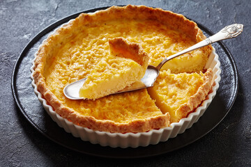Classic chess pie in baking dish, top view
