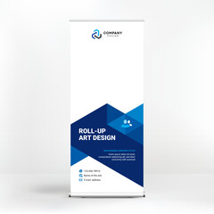 Geometric design, roll-up, creative blue background, template for photo and text placement, presentations