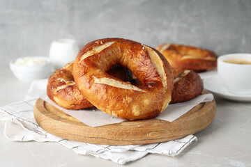 Concept of tasty food - bagel, tasty bakery products