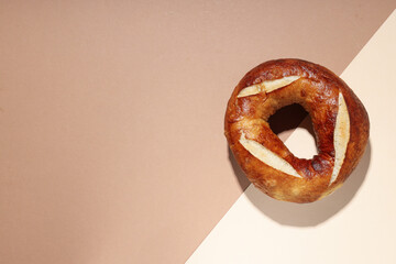 Concept of tasty food - bagel, space for text