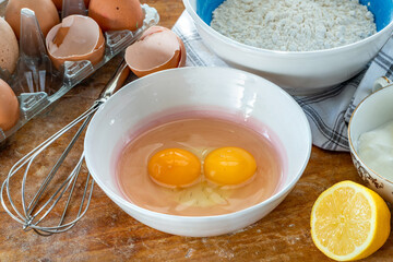 Basic cake ingredients - selective focus