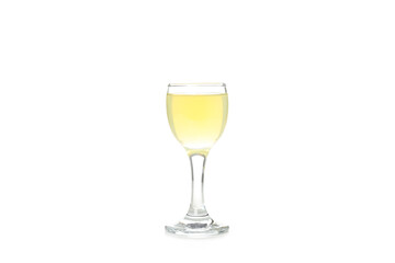 Limoncello, Italian lemon liqueur, isolated on white background