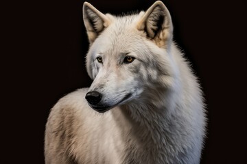 Polar wolf portrait on black background. AI generative.