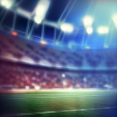 Sports football stadium blurred background - AI generated image - obrazy, fototapety, plakaty
