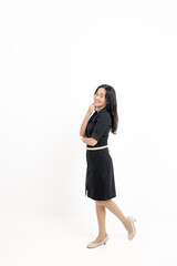 Portrait Confident Smile Business Designer Asian Woman Pink Office Suit Asian Business Girl Startup Success Leader Business Power Woman Executive Person Looking at Camera Copy Space Isolated White