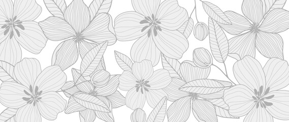 Vector delicate botanical illustration with flowers, vectors, leaves, buds in pastel colors on white background for covers, backgrounds, wallpaper, design, decor