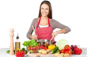 Beautiful woman with fresh vegetables isolated on white