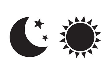 Night icon of the moon with stars and sun icon, vector on white background.