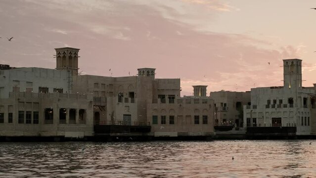 Waterfront view at Dubai Creek at sunset