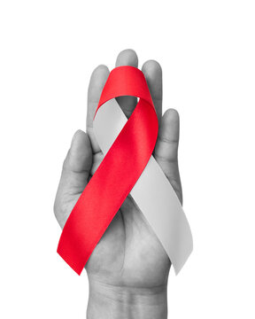Red white awareness ribbon for Aplastic Anemia, Deep Vein Thrombosis (DVT), Hereditary Hemorrhagic Telangiectasia, Oral Cancer, Squamous Cell Carcinoma