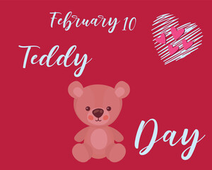 Fototapeta na wymiar February 10 Teddy Day poster design. isolated on dark color background. vector-eps10.