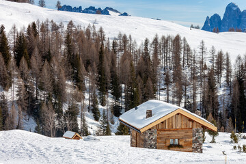 Chalet a Valfreda e Fuciade in Val di Fassa e Val Falcade, Trentino, Dolomiti, alpi italiane.