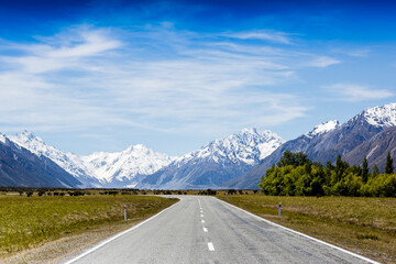 Fototapeta na wymiar Mountain road in Southern Alps, New Zealand