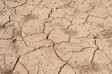 Natural Drought concept:Dried cracked earth soil ground texture background.desert rough land dry crack erosion in the ground due to drought.Dry red clay soil texture, natural floor background