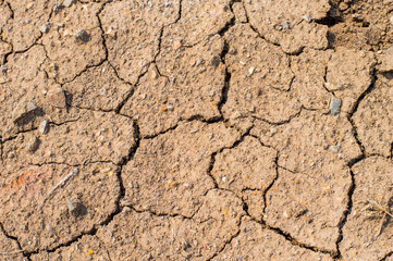 Natural Drought concept:Dried cracked earth soil ground texture background.desert rough land dry crack erosion in the ground due to drought.Dry red clay soil texture, natural floor background