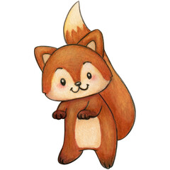 Watercolor cute cartoon fox character