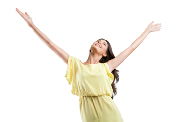 Young woman standing with open arms towards the sky