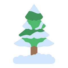Snow Covered Tree Flat Multicolor Icon