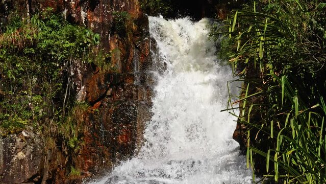 Slow motion footage of the powerful cascades of Datanla Waterfall in Da Lat, Vietnam.