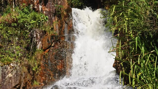 Powerful Cascades Of Datanla Waterfall In Da Lat, Vietnam. Slow Motion