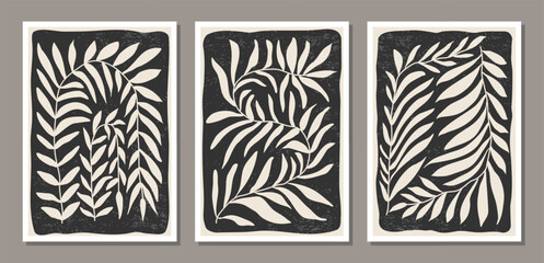 Set of minimalist botanical composition with leaves abstract collage