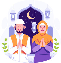 Happy eid al-fitr ramadan flat illustration