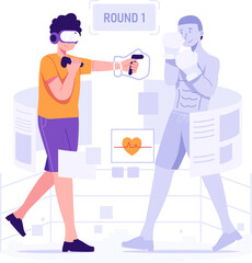 Boxing game on metaverse flat illustration