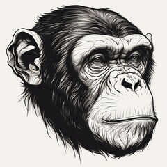 Black and White Drawing of a Head of an Chimpanzee Created by Generative AI Technology