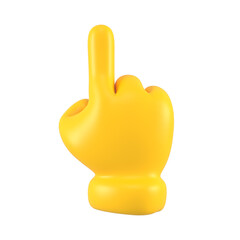 Yellow emoji cute hand showing or pointing gesture isolated. Tap gestures icon, symbol, signal and sign. 3d rendering.