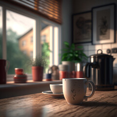 cup of coffee on the table, relax, chill vibes, generative ai