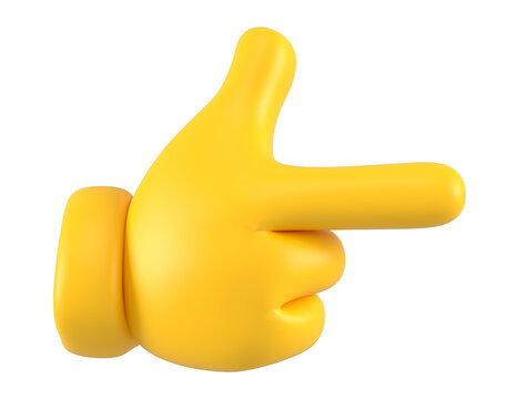 Yellow emoji hand showing or pointing gesture isolated. Close up icon, symbol, signal and sign. 3d rendering.
