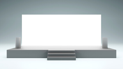 Simple stage with podium and blank backdrop for event presentation, 3D rendering